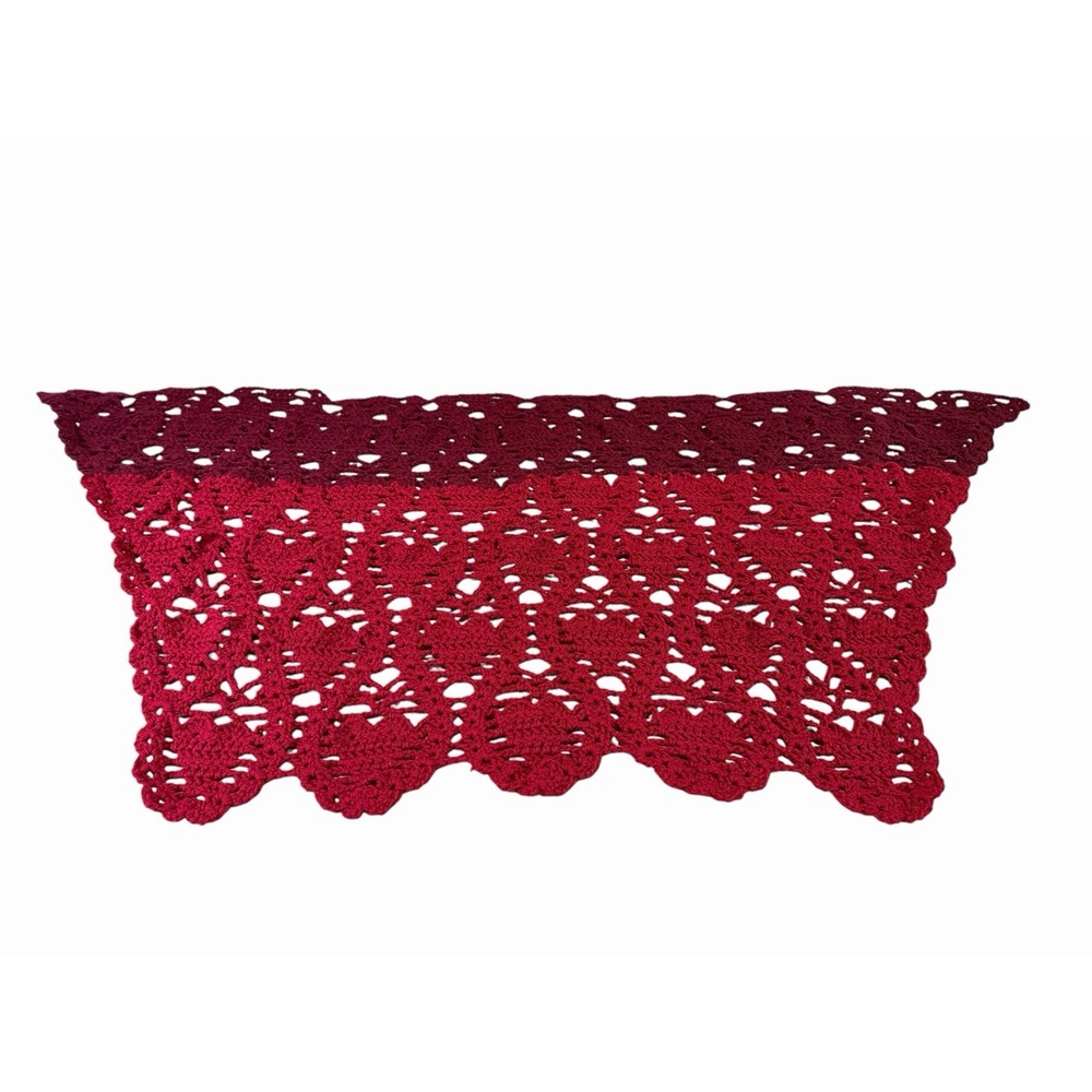 Handmade Crochet Shawl Wrap women or girls rectangle red HEARTS